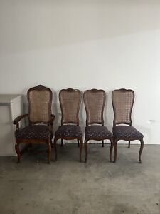 4 Vintage Henredon Four Centuries French Country Oak Cane Back Dining Chairs