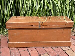 Antique 1800 S Six Board Blanket Tool Box Trunk Chest Old Paint