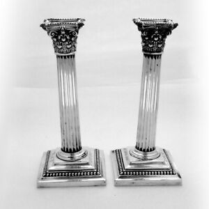 Neoclassical Corinthian Column Candlesticks Gorham Sterling 1906 Mono Emc