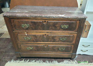Antique Eastlake Walnut Marble Top Dresser