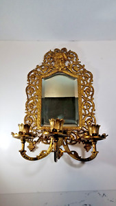 Antique 1800 S Bradley Hubbard Brass Sconce Candle Holder Wall Mirror B H