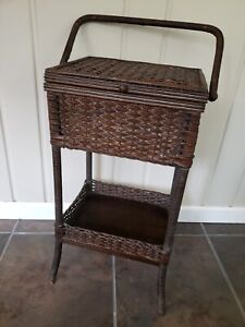 Victorian Heywood Wakefield Wicker Sewing Basket Stand Very Rare Antique