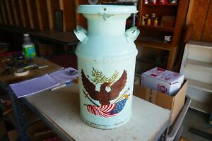 Vintage Milk Cream Can Painted American Flag Eagle Blockton Iowa Lot 24 6 35