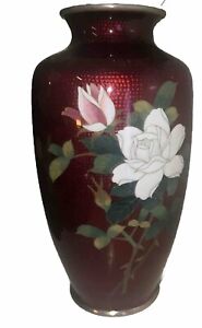 Japanese Cloisonne Red Translucent Medium Red Vase Signed By Ando