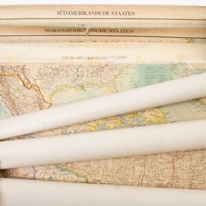 Set 3 Vintage Linen Maps German Made North Central South America Rivers Tribes