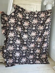 1880 Daybed Cover French Fabric Black Ground With Faded Floral