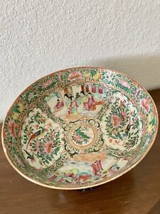 Antique Chinese Rose Medallion Punch Bowl 9 