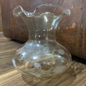 Vintage Antique Etched Glass Shade Light Fitting Oil Lamp 