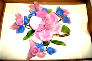 Antique Murano Venetian Glass Flower Arrangement Hand Blown Pink Blue Bubbles
