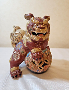 Vintage Japanese Kutani Foo Dog Lion Ceramic Gold Gilt Porcelain From Japan
