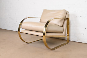 John Mascheroni For Swaim Originals Brass And Leather Lounge Chair