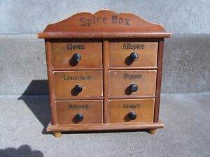 Vintage Wooden Spice Apothecary Cabinet Box 6 Drawer Primitive 6 5 X 8 