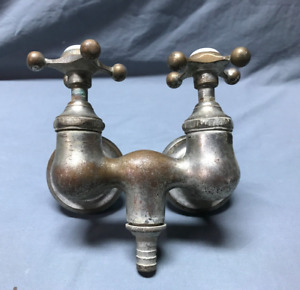 Antique Nickel Over Brass Clawfoot Bathtub Porcelain Cap Faucet Vtg Old 94 24b