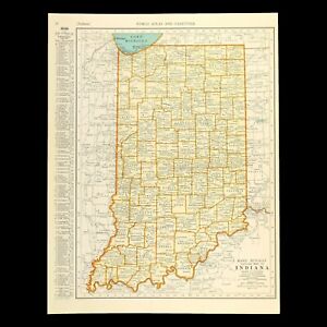 Vintage Indiana Map Wall Art Old Original 1940s Terre Haute Indianapolis