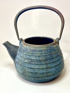 Tetsubin Signed Vintage Blue Japanese Cast Iron Teapot No Lid