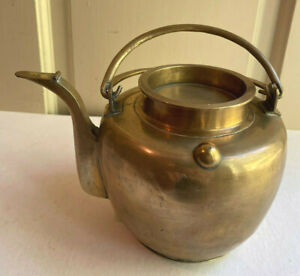 Vintage Chinese Brass Double Handle Teapot 8 
