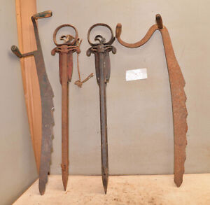 4 Antique Hay Tools 2 Spears Harpoon Knives Collectible Farm Tool Lot S5