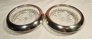 Two Webster Sterling Rimmed Cigarette Ashtrays With Star Pattern Crystal Dish