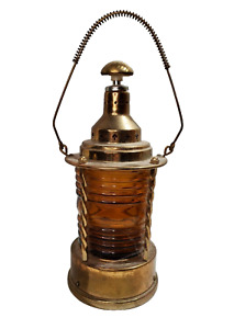 Vintage Brass Lantern Lamp Decanter Amber Glass Music Box Marine Ship Liquor