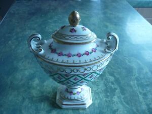Antique Dresden Twin Handled Porcelain Pedestal Vase Urn With Lid