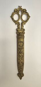 Antique Victorian Ornate Heavy Brass Handled Scissors Sheath