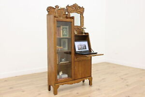 Victorian Oak Antique Side By Side Secretary Desk Bookcase 46045