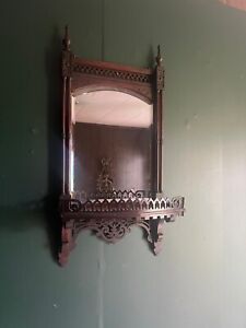 Victorian Gorgeous Mahogany Mirrored Wall Bracket Oriental Trinket Display