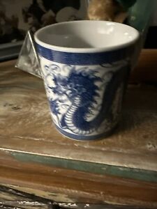 Vtg Chinese Blue And White Mug Dragon