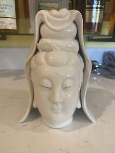 7 Chinese Porcelain Figure Head White Signed Buddha Girl Statue Display Shrine