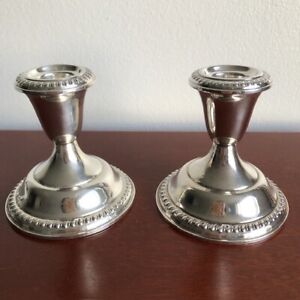 Empire Sterling Silver Pair 3 Candlesticks Pattern 46 Vintage Weighted Gadroon