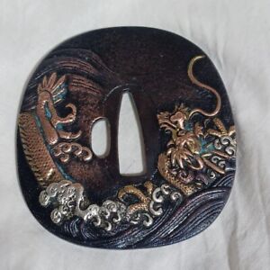 Japanese Sword Big Size Tsuba God Of Dragon 3 30 In 3 42 In Made Of Copper