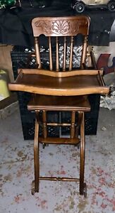 1900 S Antique Oak High Chair And Stroller Rocker