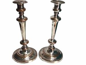 Antique 19th Century Old Sheffield Plate Candlesticks 9 Tall Silver Over Copper