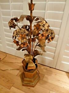 Vintage Gold Hollywood Regency Flower Lamp Mid Century Modern 41 Tall Tole
