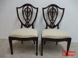 Pair Drexel Mahogany Chippendale Shield Back Dining Side Chairs B