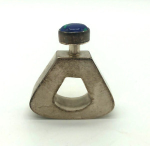Chic Modernist Mexican Sterling Silver Perfume Bottle Blue Green Stone
