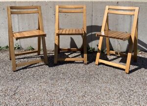 Set Of 3 Vintage Aldo Jacober Mcm Wood Folding Chairs Made In Romania 1987