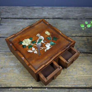 Old Tibet Pear Wood Inlaid Shell Two Drawing Tea Table Dry Soaking Table