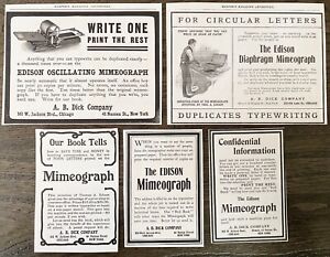 Edison Mimeograph Vtg Print Ad Lot Oscillating Diaphragm Printing Press Machines