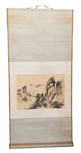 Chinese Hanging Scroll Art Vtg 41 X 19 Guilin Landscape Mountain And Clouds