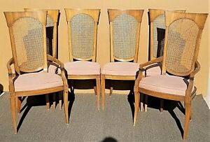 Mid Century Modern Vintage Drexel Klismos Caned High Back Dining Chairs Set Of 6