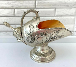 Antique Silver Sugar Bowl Ladle Plated Rare Bronze Engraved Old Russian Handle