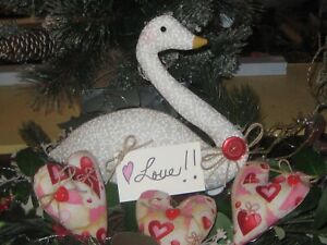 Country Decor Cream Swan 3 Hearts Bowl Fillers Handmade Valentine Centerpiece