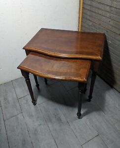 Vintage Set Of 2 French Louis Xvi Style Mahogany Wood Nesting Tables Regency