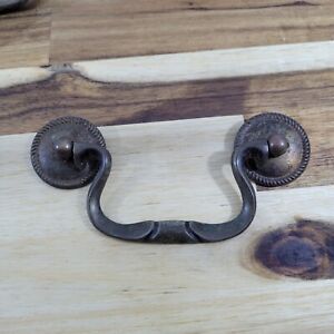 Antique Drawer Pulls Queen Anne Colonial Style Aged Brass Patina 3 5 Center Htf