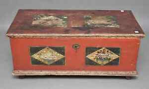 Continental Painted Chest 19th C Original Hardware