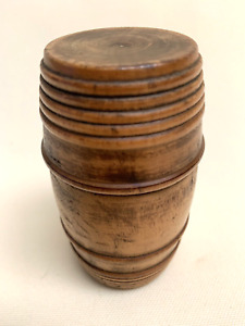 Antique Treenware Treen Barrel Shaped Container Lid 4 Inches Tall 2 Inch Wide