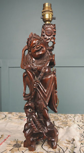 Decorative Antique Chinese Lamp Carved Root Wood Figure For Restoration