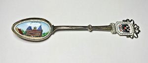 Antique 5 Holstentor Lubeck Germany 800 Silver Souvenir Enamel Spoon 17 3 Grams