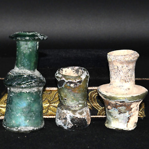 3 Ancient Roman Glass Medicine Cosmetic Bottles Circa 1st 3rd Century Ad
